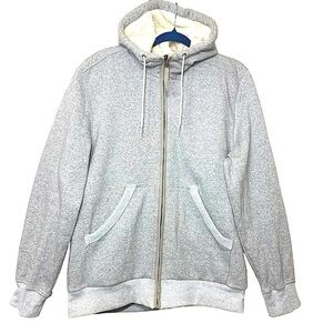 Logg Sherpa Fleece Ful Zip hooded Sweatshirt Jacket Sz L Gray Outdoors Shacket